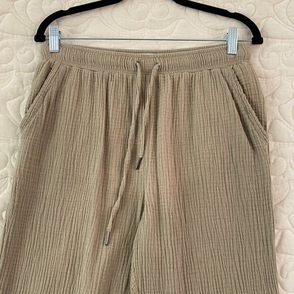 Calvin Klein Crinkle Cotton Pants Pull On Size Medium Straight Leg Relaxed Fit - Picture 2 of 12